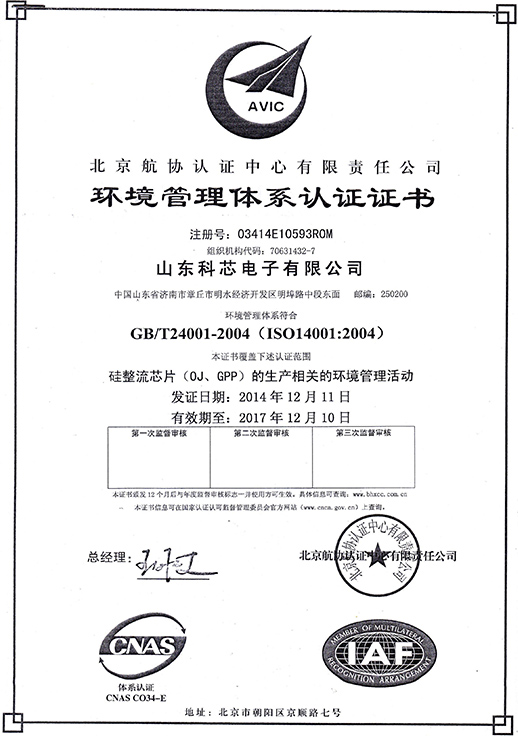 ISO14001中文证书